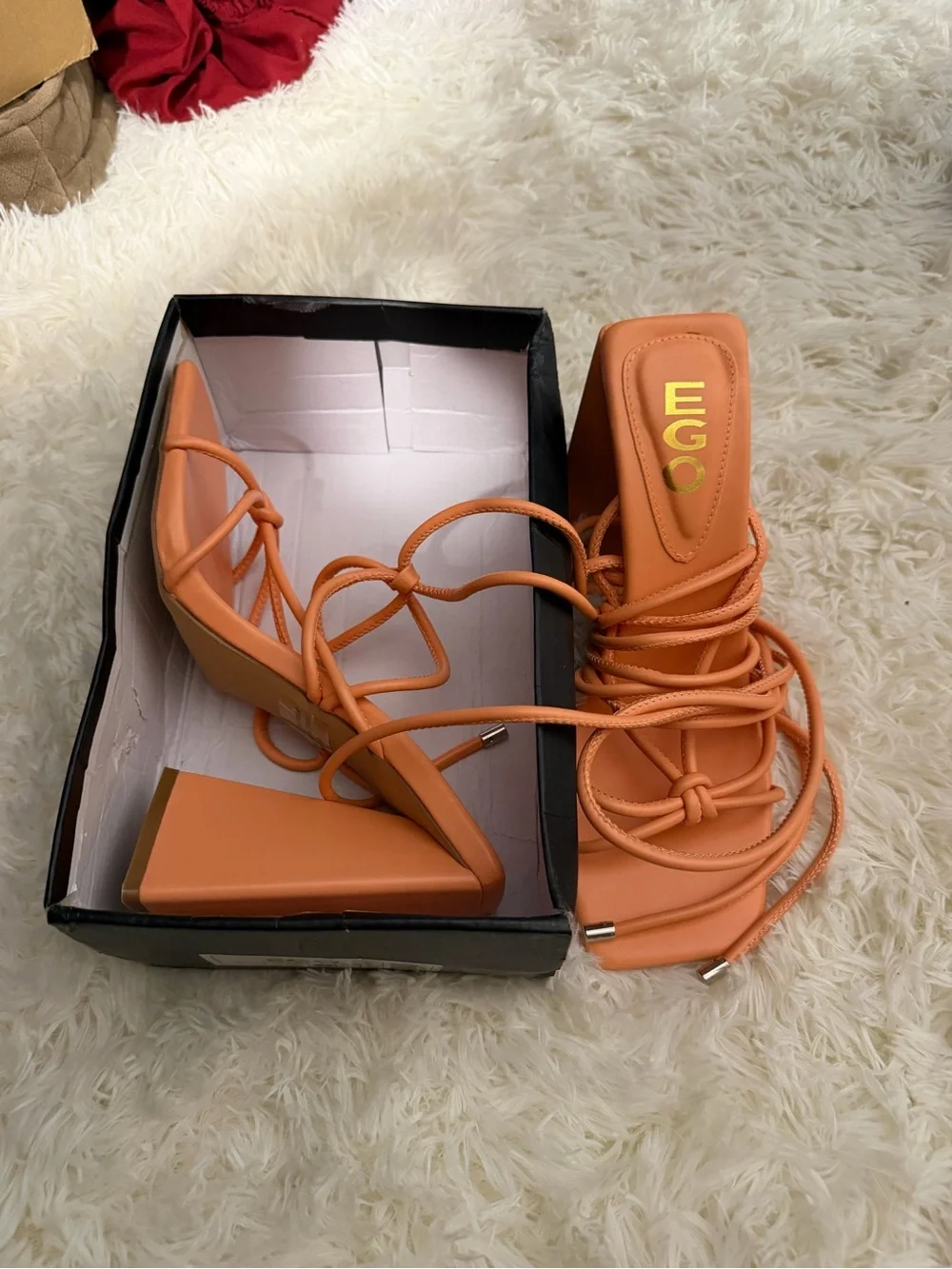 EGO Coral Lace-Up Square Toe Block Heels
